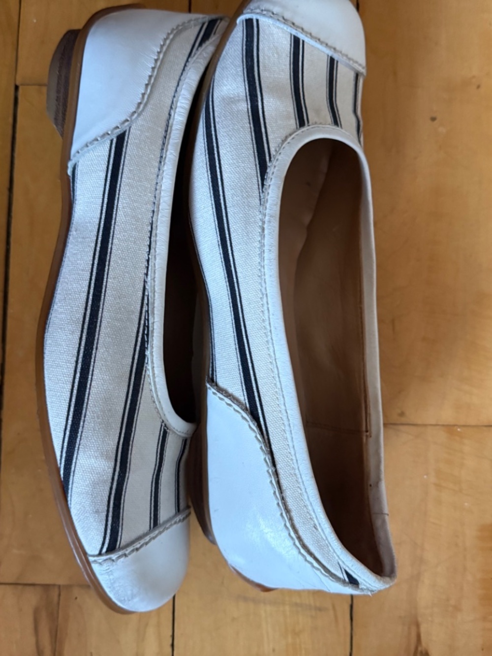 Escada Sport White Leather Striped Canvas Flats 37
